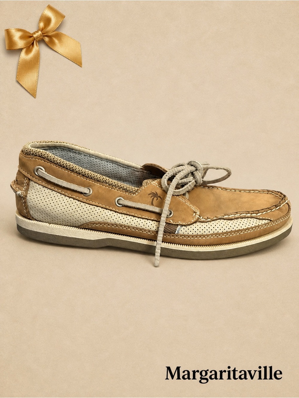 Margaritaville Tan Leather Boat Shoes Size 11